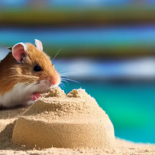 Image similar to Photo of a hamster making a sandcastle, highly-detailed 4K award-winning