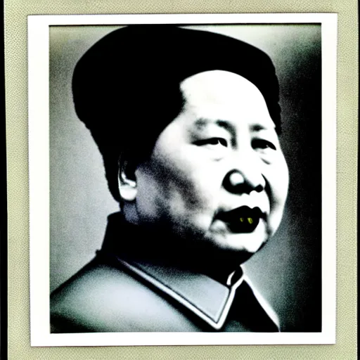 Image similar to mao zedong wearing goth clothing, portrait, polaroid, by nan goldin