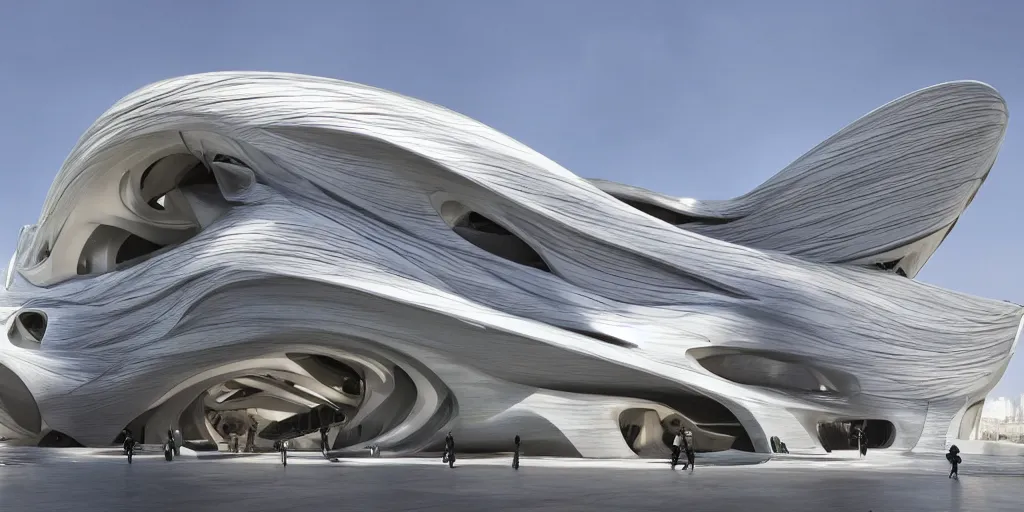 Image similar to extremely detailed ornate stunning beautiful elegant futuristic museum exterior by Zaha Hadid