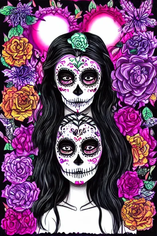 Image similar to Illustration of a sugar skull day of the dead girl, art by Harumi Hironaka