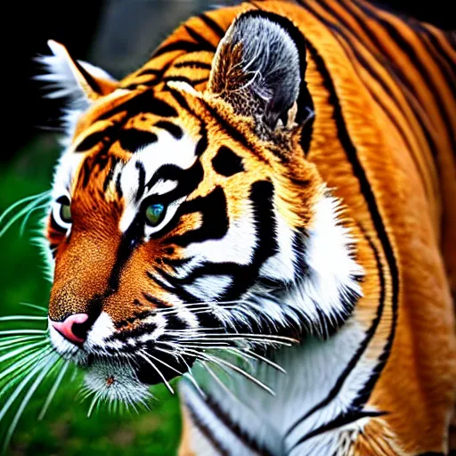 Prompt: cat colored as tiger, photo