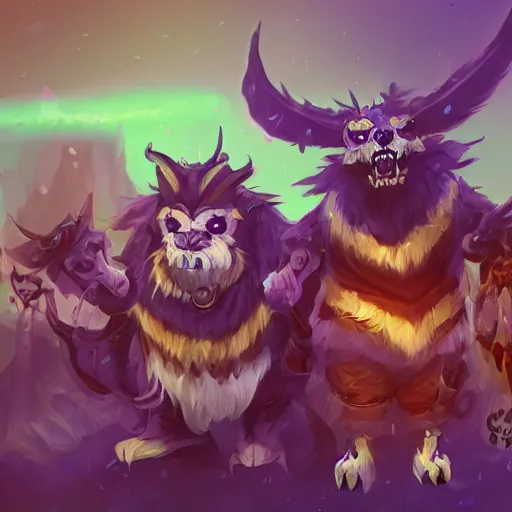 Prompt: cute fluffy animal creatures. blizzard warcraft animal creatures, graveyard background, bright art masterpiece artstation. 8k, sharp high quality illustration in style of Jose Daniel Cabrera Pena and Leonid Kozienko, violet skeleton theme, concept art by Tooth Wu, hearthstone card game artwork