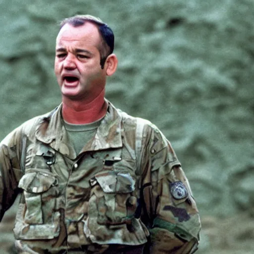 Prompt: film still of Bill Murray in Full Metal Jacket