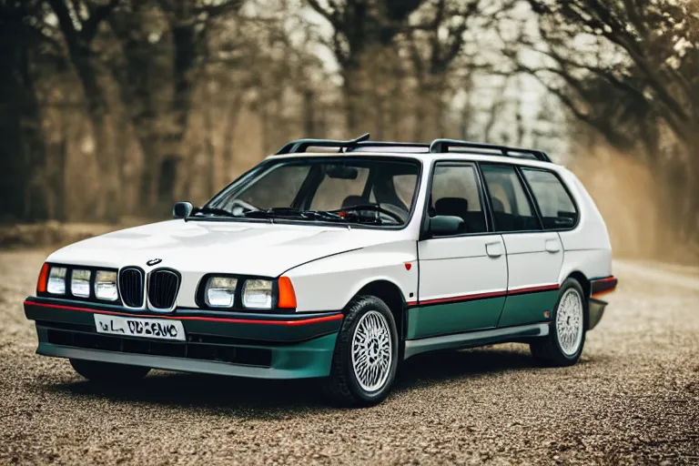 Image similar to 1995 Lancia Delta Integrale BMW M1 estate wagon, XF IQ4, 150MP, 50mm, F1.4, ISO 200, 1/160s, natural light, Adobe Photoshop, Adobe Lightroom, photolab, Affinity Photo, PhotoDirector 365