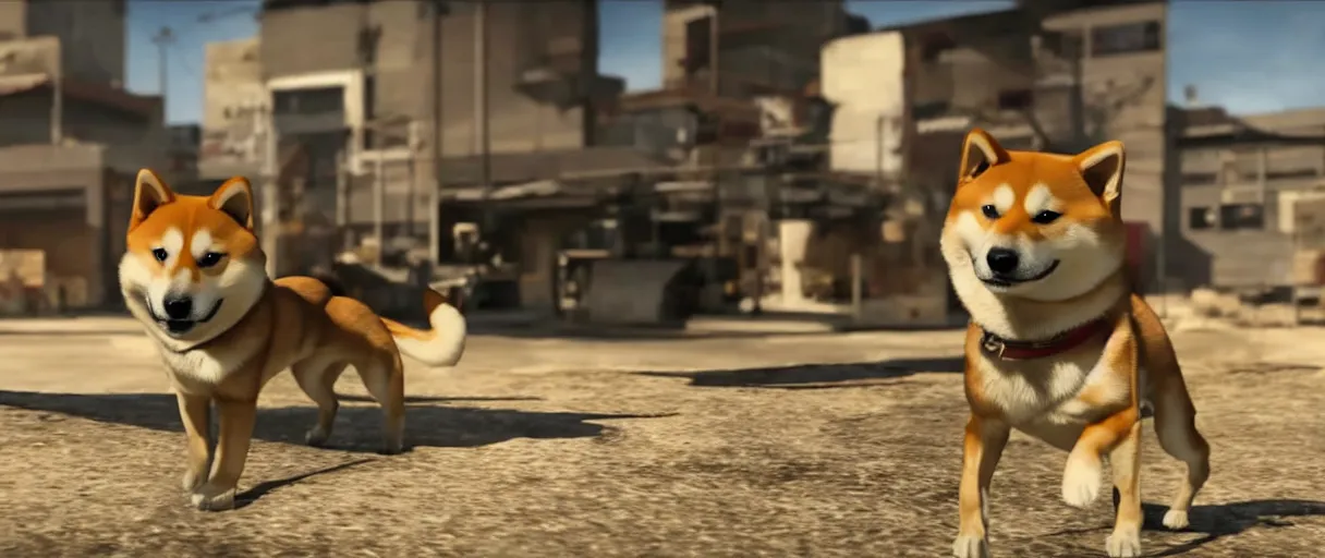 Prompt: A shiba inu dog in Call of Duty Vanguard, cinematic shot