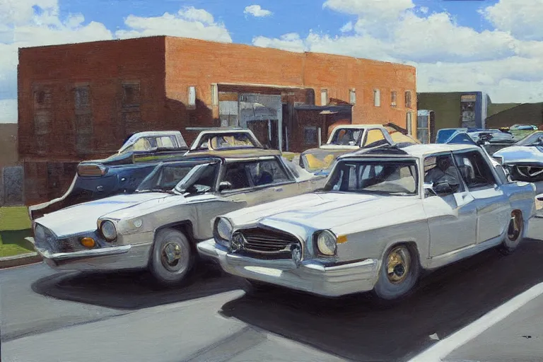 Image similar to hyperrealistic painting of intersecting cars hovering midair by Mary Pratt