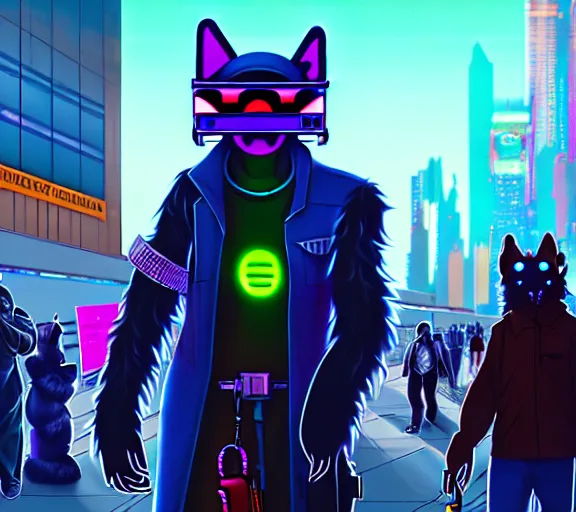 Image similar to high - resolution photograph from a cyberpunk era furry fandom convention ( midwest furfest 2 0 4 7 ), taking place after the genetic revolution and singularity. photorealistic.