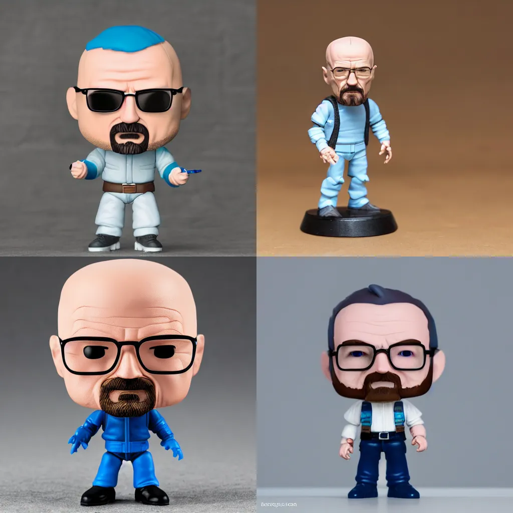 Prompt: walter white funko pops, action figure, product photography