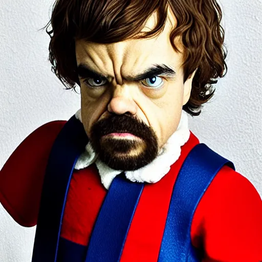 Prompt: “ headshot of peter dinklage as mario from super mario bros. ”