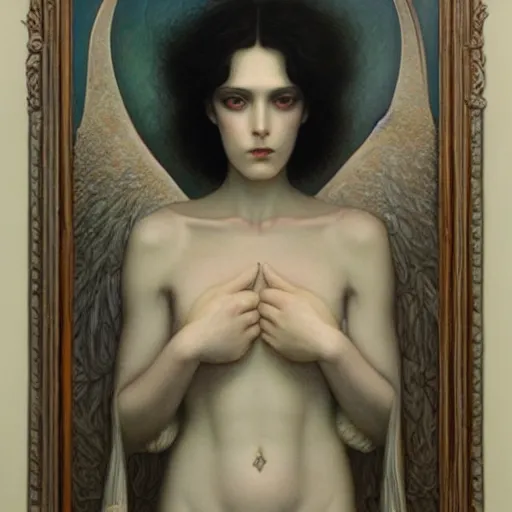 Image similar to a painting in the style of tom bagshaw and in the style of jean delville and in the style of charles dulac.