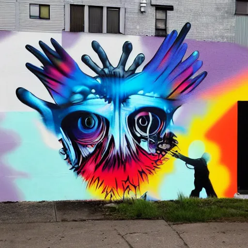 Image similar to a mural by spray paint artist outer source in new york