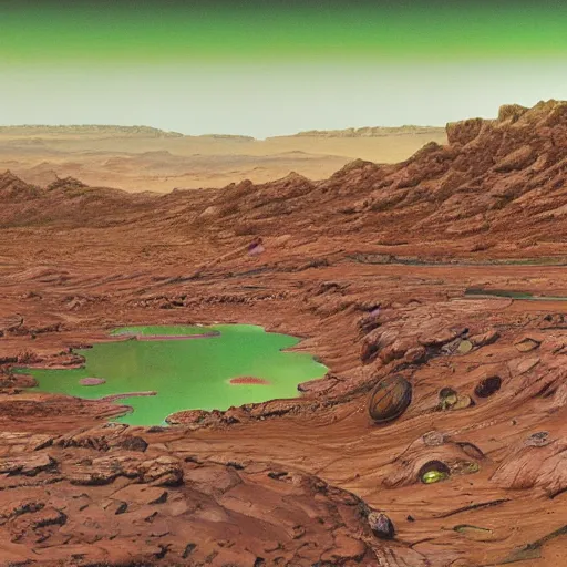 Prompt: detailed details photorealistic image of the latest green map of mars after terraforming in the style of moebius and alex ross, gouache and wash paints color, detailed details facial and body and human and environments and proportionate, detailed 5 k details.