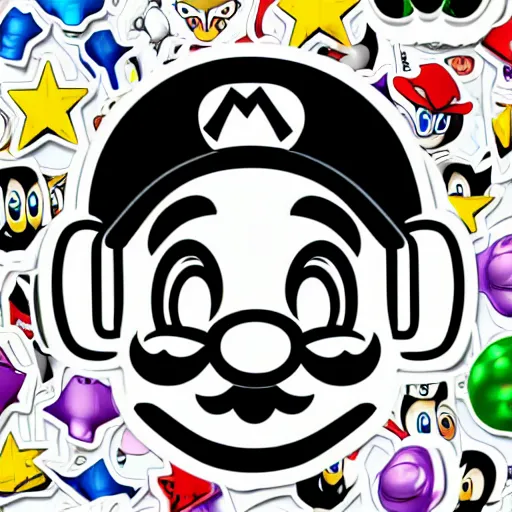 Prompt: a Supermario-Waluigi, svg sticker, vector art, wearing headphones, jamming to music