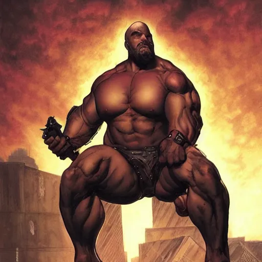 Image similar to chonky bald ethan van sciver, riding on a sad dark horse, full view, beautiful artwork by artgerm and rutkowski, breathtaking, beautifully lit, dramatic, full view