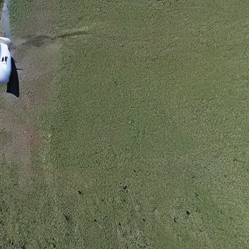 Prompt: military drone view of epstein chasing kids through a field