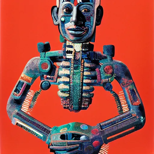 Image similar to A Mayan cyborg, portrait, by Nam June Paik, Man Ray, Annie Liebovitz