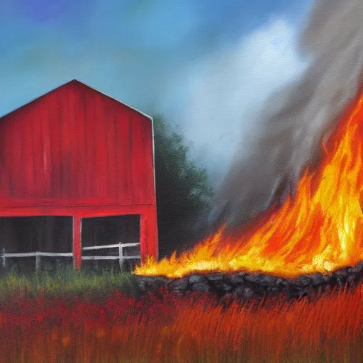 Image similar to burning barn 4k oil painting