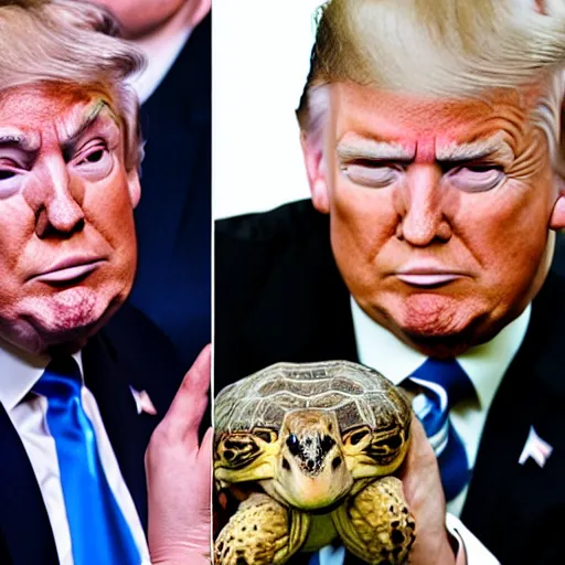 Prompt: donald trump eating a tortoise with the face of mitch mcconnell heironomous bosch