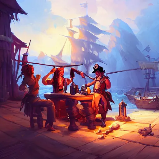 Image similar to Pirates in a tavern, cgsociety, fantasy art, 2d game art, concept art , ambient occlusion, bokeh, behance hd , concept art by Jesper Ejsing, by RHADS, Makoto Shinkai ,Cyril Rolando, face of characters by artgem and Greg rutkowski