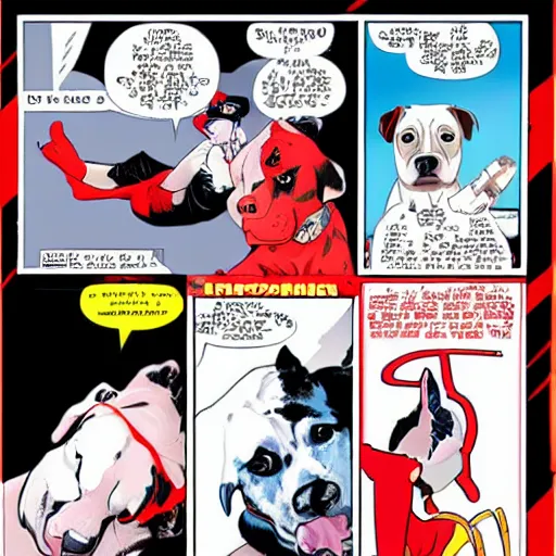 Prompt: a pitbull with a red sox at comic book version