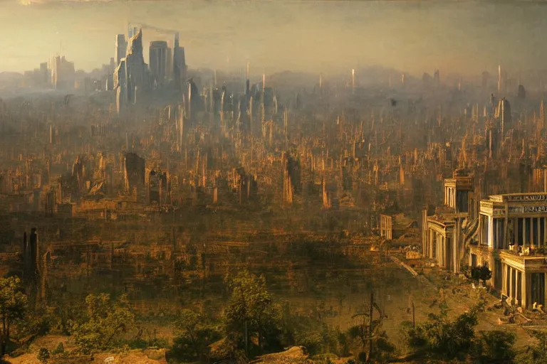 Prompt: megacity one, judge dredd, 1 8 0 0 s, rule of thirds, matte painting, highly detailed, cinematic lighting, by albert bierstadt, frederic edwin church