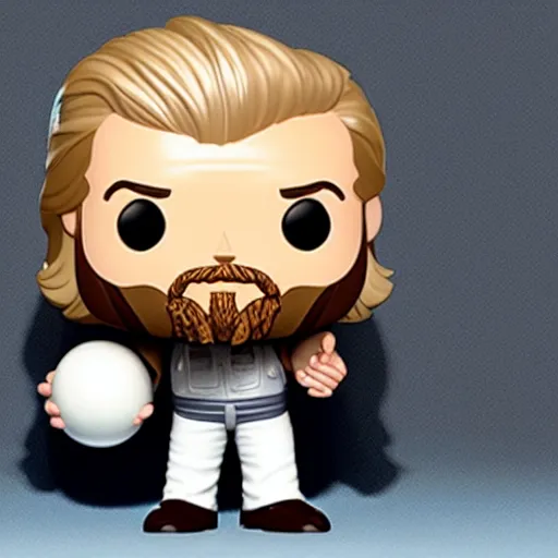 Image similar to The Dude Jeff Bridges holding bowling ball as a Funko Pop