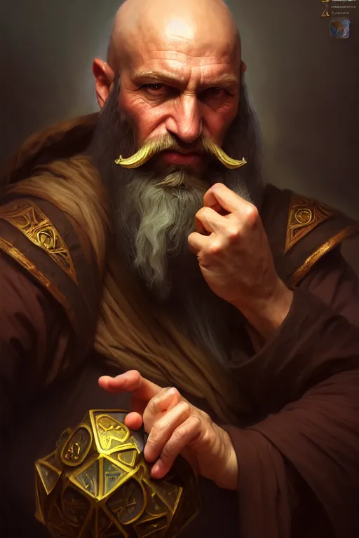 Image similar to photography alexey gurylev, male merchant, long beard, mysterious, deep focus, d & d, fantasy, complex, elegant, highly detailed, digital painting, artstation, concept art, matte, clear focus, illustration, hearthstone, artgerm art, greg rutkovsky and alphonse mucha, perfect hands