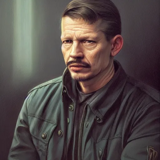 Image similar to portrait painting of gary ridgway, ultra realistic, concept art, intricate details, eerie, highly detailed, photorealistic, octane render, 8 k, unreal engine. art by artgerm and greg rutkowski and alphonse mucha
