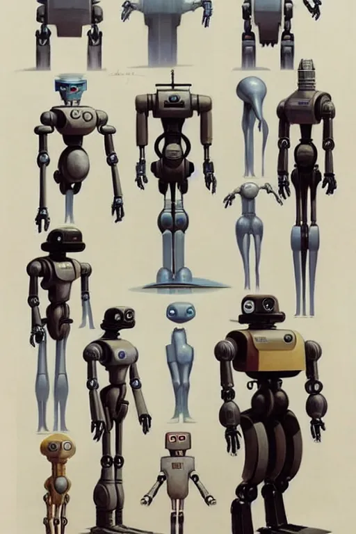 Prompt: (((((2050s Ralph Angus McQuarrie robot designs . muted colors.))))) by Jean-Baptiste Monge !!!!!!!!!!!!!!!!!!!!!!!!!!!