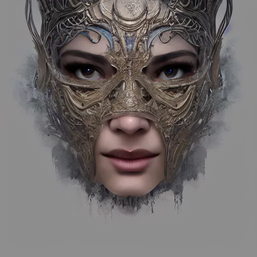 Image similar to Very very very very highly detailed epic photo of face with venetian mask, intricate, dystopian, sci-fi, extremely detailed, digital painting, artstation, concept art, smooth, sharp focus, illustration, intimidating lighting, incredible art by Artgerm and Anton Pieck