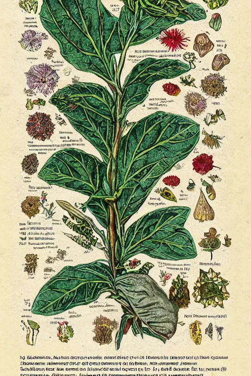 Image similar to scan of the flower petals of an old cursed herbarium by tim white, infographic, textbook, marginalia, cursed, alien, plant specimens, hortorium, scientific study