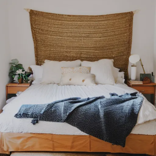 Prompt: a modest cozy bedroom during golden hours