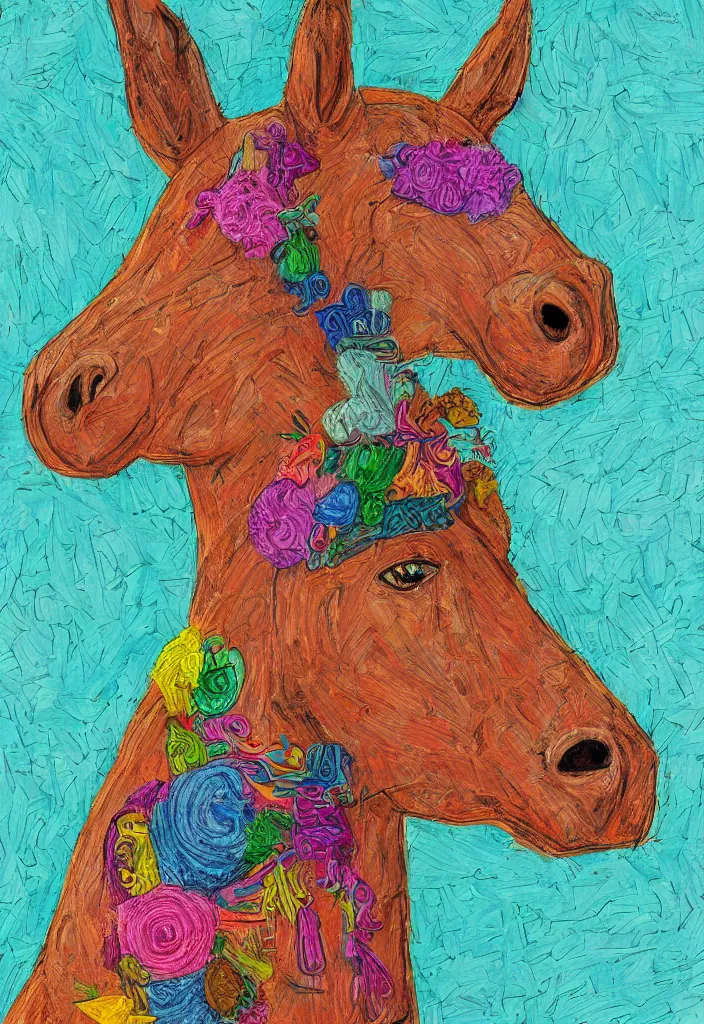 Image similar to portrait of bojack horseman, award winning hyper detailed outsider art