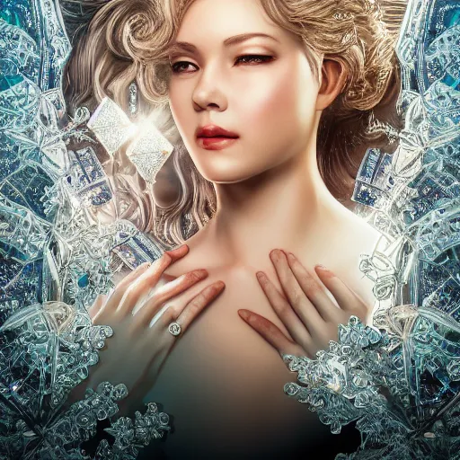 Image similar to portrait of wonderful princess of diamonds with fair skin, ornate 8 k gorgeous intricate detailed, white accent lighting, dramatic cinematic light, award winning photography, octane render