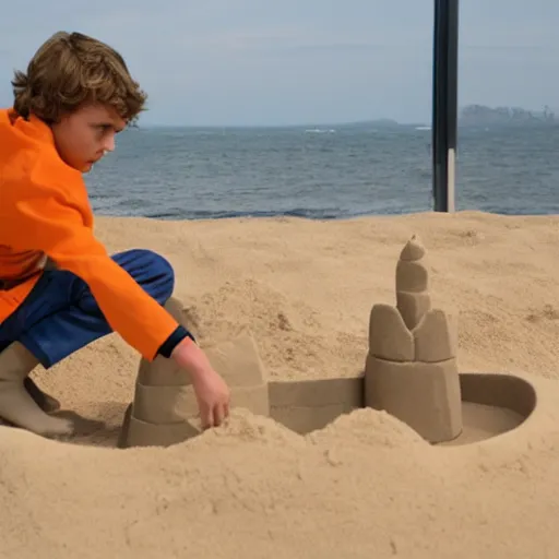 Image similar to Picture of Anakin Skywalker building a sand castle