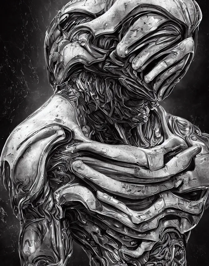 Image similar to engineer prometheus face by Artgerm, xenomorph alien, highly detailed, symmetrical long head, smooth marble surfaces, detailed ink illustration, raiden metal gear, cinematic smooth stone, deep aesthetic, concept art, post process, 4k, carved marble texture and silk cloth, latex skin, highly ornate intricate details, prometheus, evil, moody lighting, hr geiger, hayao miyazaki, indsutrial Steampunk