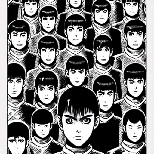 Prompt: an army of clones manga by junji ito