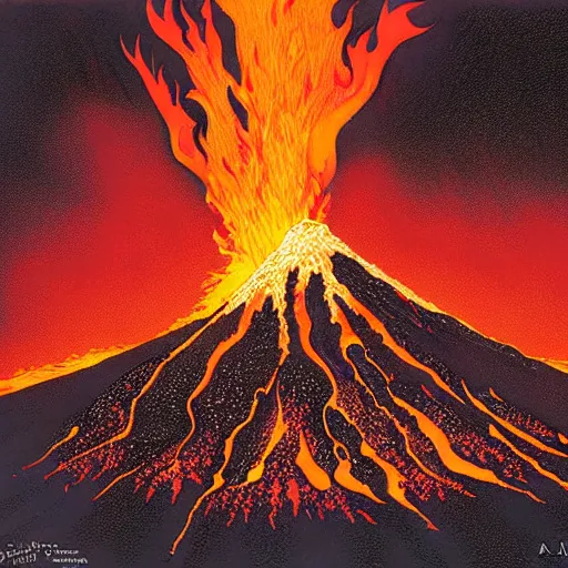 Image similar to poutine ( the canadian meal ) from ngauruhoe ( mount doom ), lava texture, char texture, volcano texture, fire texture, by alan lee, by john howe