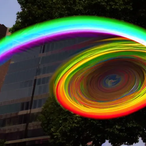 Image similar to gravity bomb warping space and creating a translucent rainbow diaphanous vortex