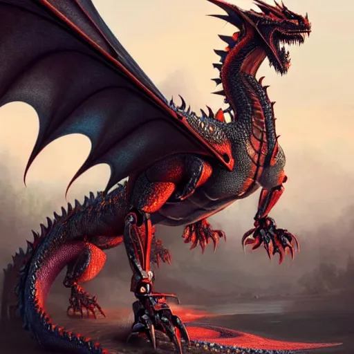 Red dragon robotic figure painting HD wallpaper