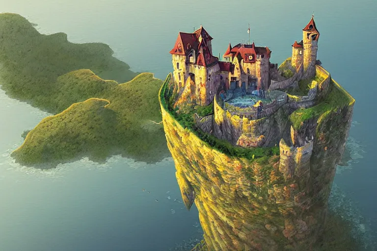 Prompt: an enchanting castle on a cliff by gediminas pranckevicius, aerial view