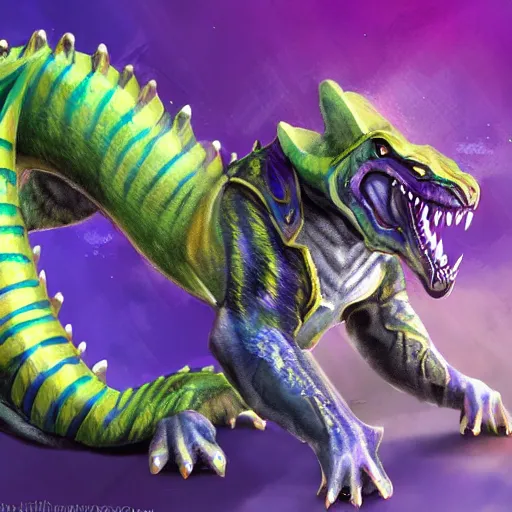 Image similar to violet fantasy crocodile tiger hybrid, fantasy game art, fantasy rpg, league of legends