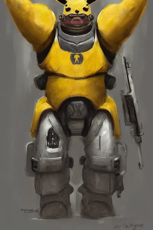 Prompt: portrait of pikachu as an imperial fists space marine, 4 0 k, concept art by john singer sargent, greg rutkowski, adrian smith, trending on artstation