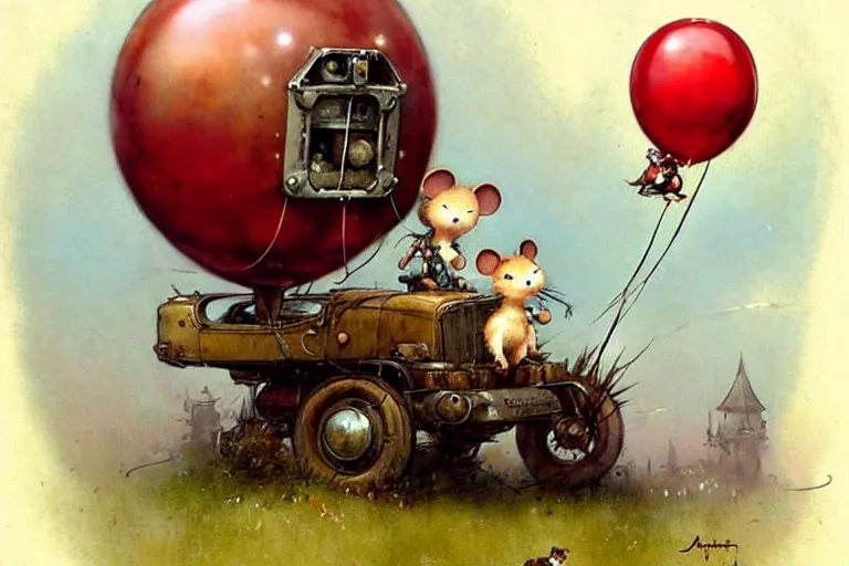 Image similar to adventurer ( ( ( ( ( 1 9 5 0 s retro future robot mouse balloon birthday wagon house. muted colors. ) ) ) ) ) by jean baptiste monge!!!!!!!!!!!!!!!!!!!!!!!!! chrome red