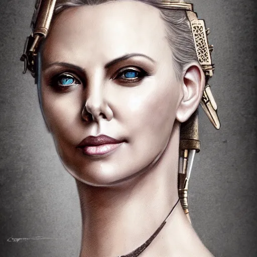 Prompt: beautiful Charlize Theron in detailed steampunk dress, perfect face, smooth, sharp focus, illustration, realistic, cinematic, artstation, cinematic, award winning, original modern artwork, set on Singaporean aesthetic, rgb ethereal lighting,8k
