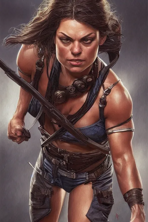 Image similar to muscled Mila Kunis as a ruggedly handsome hero, intricate, elegant, highly detailed, centered, digital painting, artstation, concept art, smooth, sharp focus, illustration, art by artgerm and donato giancola and Joseph Christian Leyendecker, WLOP