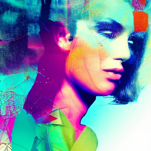 Image similar to overlayed digital media, triple exposure, vivid colours, digital collage