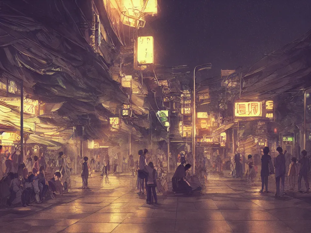 Prompt: few people waiting in a bus stop in dark city night, high quality, detailed, high resolution, in the style of vivid 80s anime indonesian architecture and landscape by makoto shinkai, beautiful, gorgeous, dramatic lighting, rule of thirds, perfect composition, trending on ArtStation, 8k