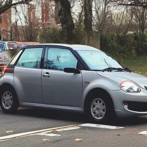 Image similar to a ((((((((((tiny)))))))))) car next to a mailbox