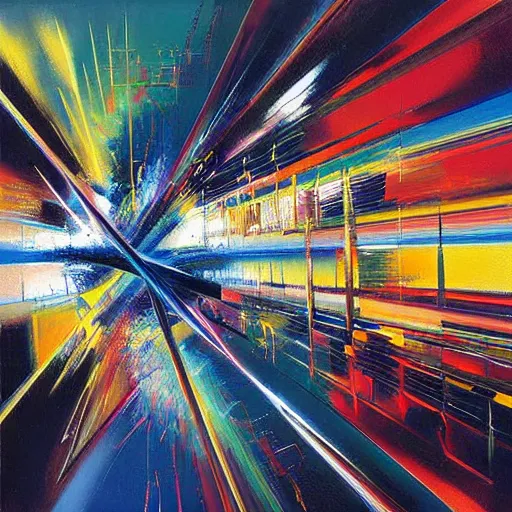 Image similar to abstract art representing momentum, oil painting by john berkey and gabriel dawe, masterwork